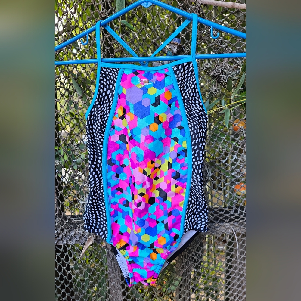 Speedo Girls Bathing Suit Sz 12 Multicolor  w/Blue & Black